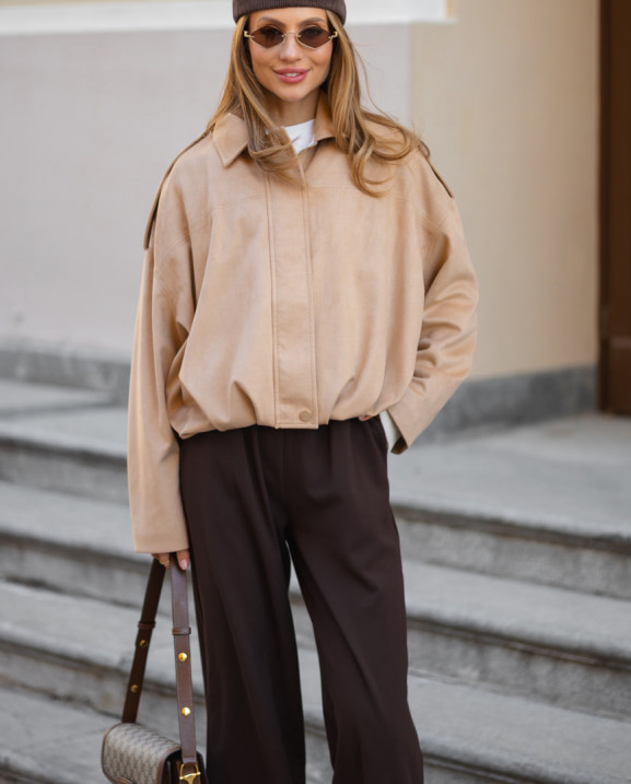 128 Бомбер з замши з складками